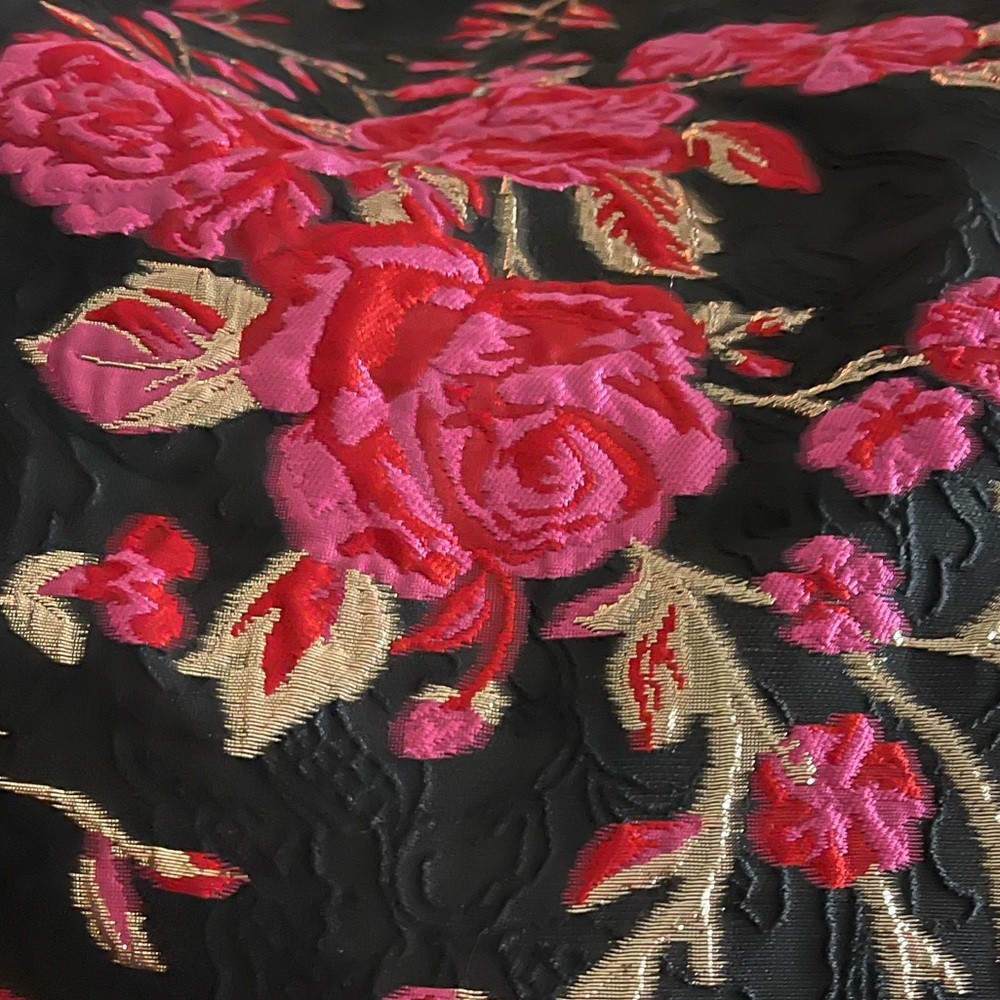 SOLD Black, Red & Gold Floral Jacquard Brocade , 3 yards total, New, Metallic - Picture 2 of 3